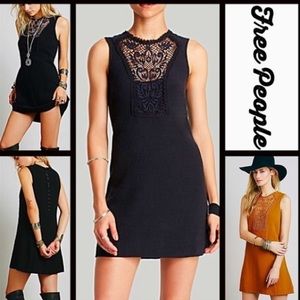 Free People Black Crochet front Shift dress